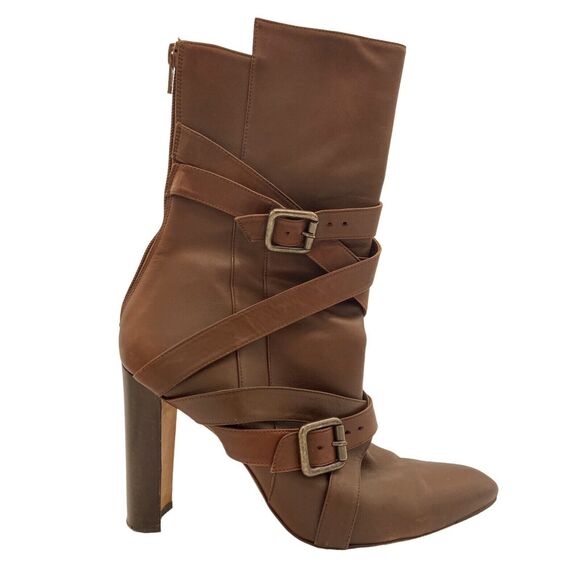 Manolo Blahnik Brown Leather Strappy Heeled Boots Size 41 - Picture 1 of 10